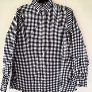 Vineyard Vines Navy White Gingham Button-Down Shirt Boys L Preppy Blue Check